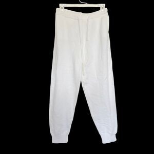 Womens White Knit High Rise Pants Size XL Drawstring Ribbed Sweatpants Jogger
